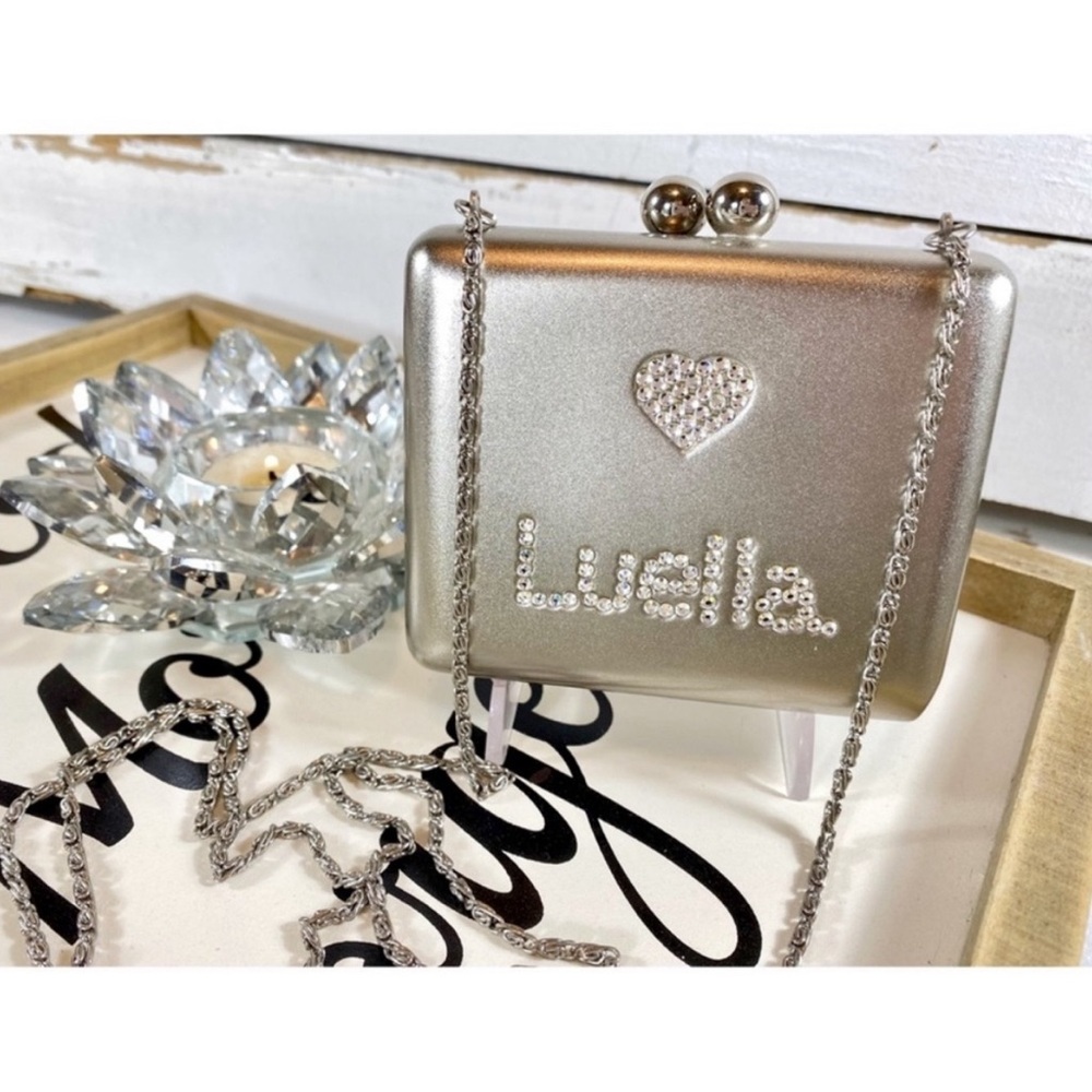 Luella Logo Crystal Encrusted Kisslock Metal Clutch